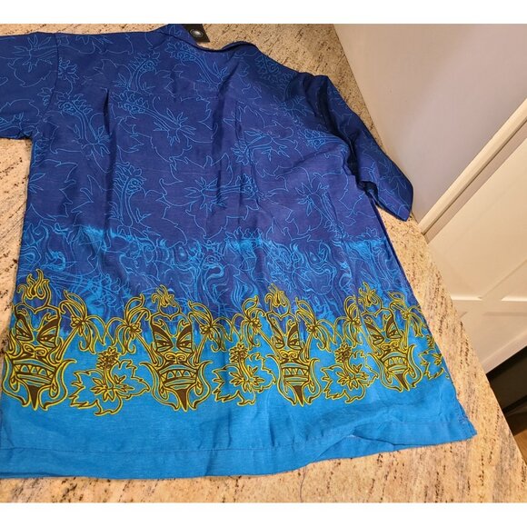 New! Vintage No Boundaries Men's M Aloha Tiki Face Hawaiian Button Shirt Blue - Picture 12 of 13